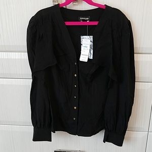 Black button down blouse,  brand new xxs